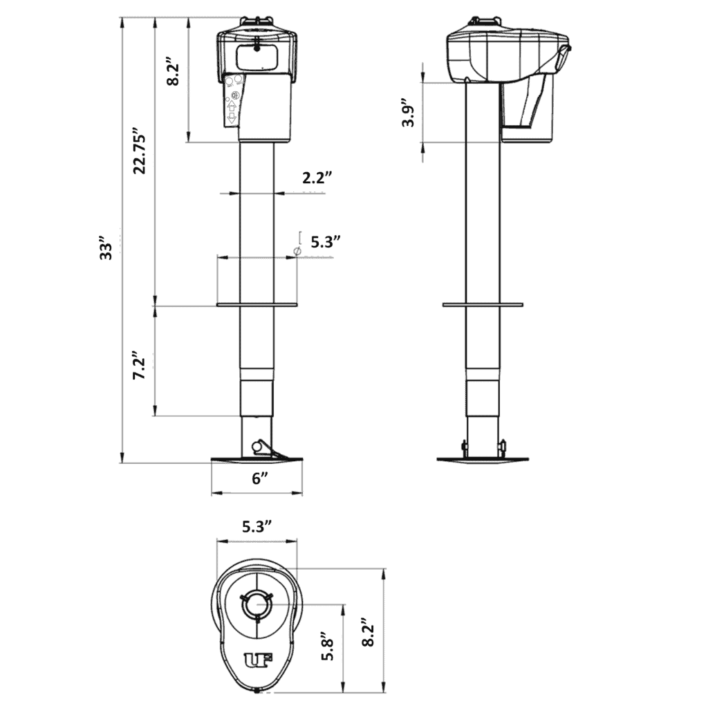 PHOENIX 4000 ELECTRIC TONGUE JACK, 2.25″ TUBE, 4,000 LB. CAPACITY